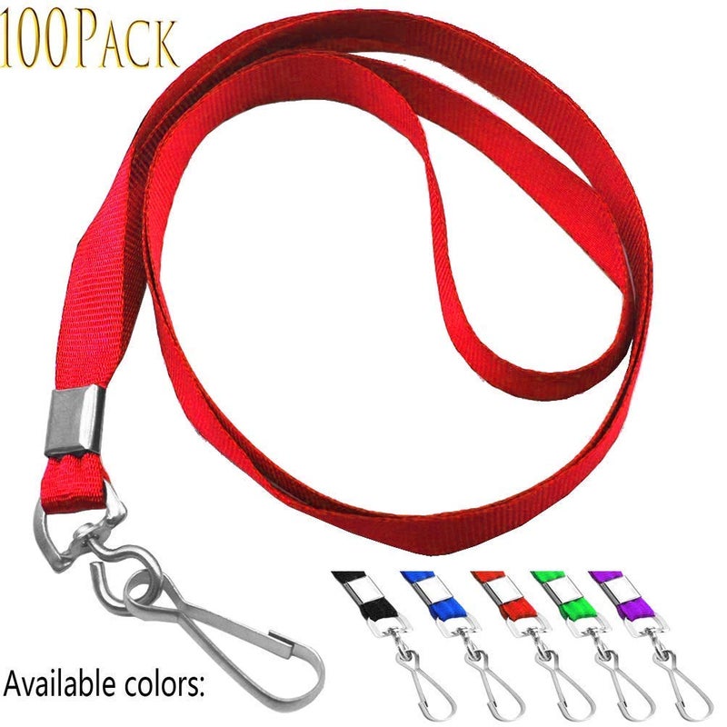 Beebel Red Lanyards 100 Pcs Lanyard for Id Badges Flat Lanyard with Badge Clip with J-Hook - Image 3